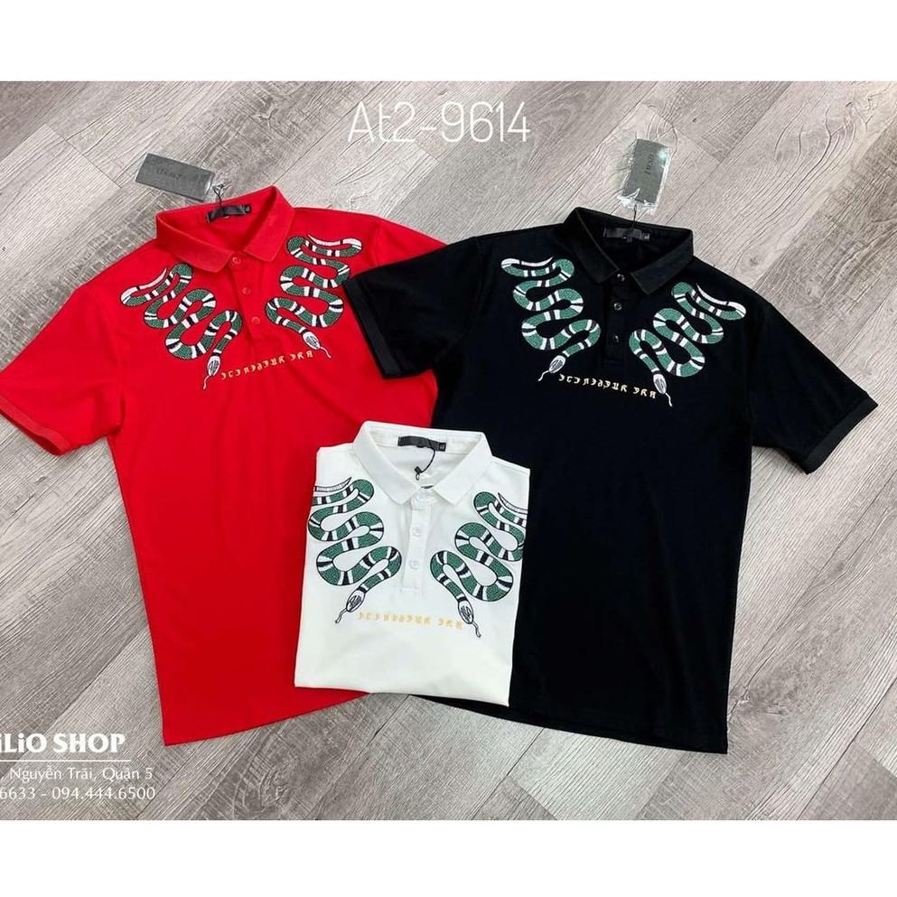 Áo thun nam polo tay ngắn có cổ cao cấp giá rẻ thêu họa tiết rắn độc lạ vải đẹp co dãn form rộng VBSHOP