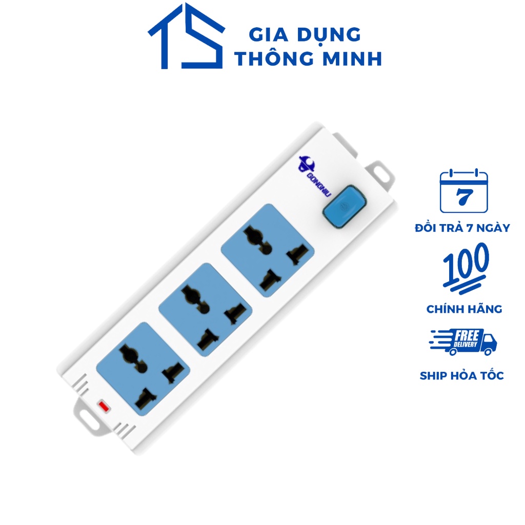 Ổ Cắm Điện Không Dây Gongniu 3 ổ đa năng 1 công tắc 2500W/10A (413K) - Chính Hãng