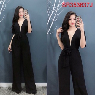 Jumsuit suông tay lỡ phối lưới ngực