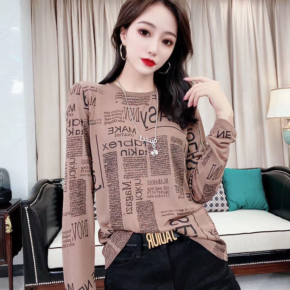 Áo Thun Tay Dài Cổ Tròn In Họa Tiết Thời Trang Dành Cho Nữ