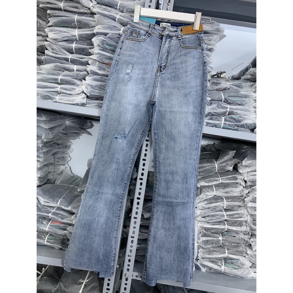 quần jeans nữ ống loe quần bò loe ống bass cạp lưng cao chất jean co dãn phom dài