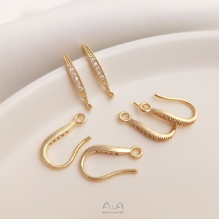 █diy゜14k●1 Cặp Bông Tai Móc Tròn Mạ Vàng 14K Đính Đá Zircon Làm Thủ Công DIY