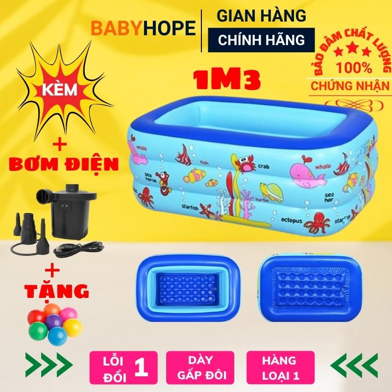 Bể bơi phao cho bé hình chữ nhật thành cao 3 tầng 1M3,hồ bơm hơi chất liệu dày,đáy 2 lớp chống trượt bảo hành 1 đổi 1