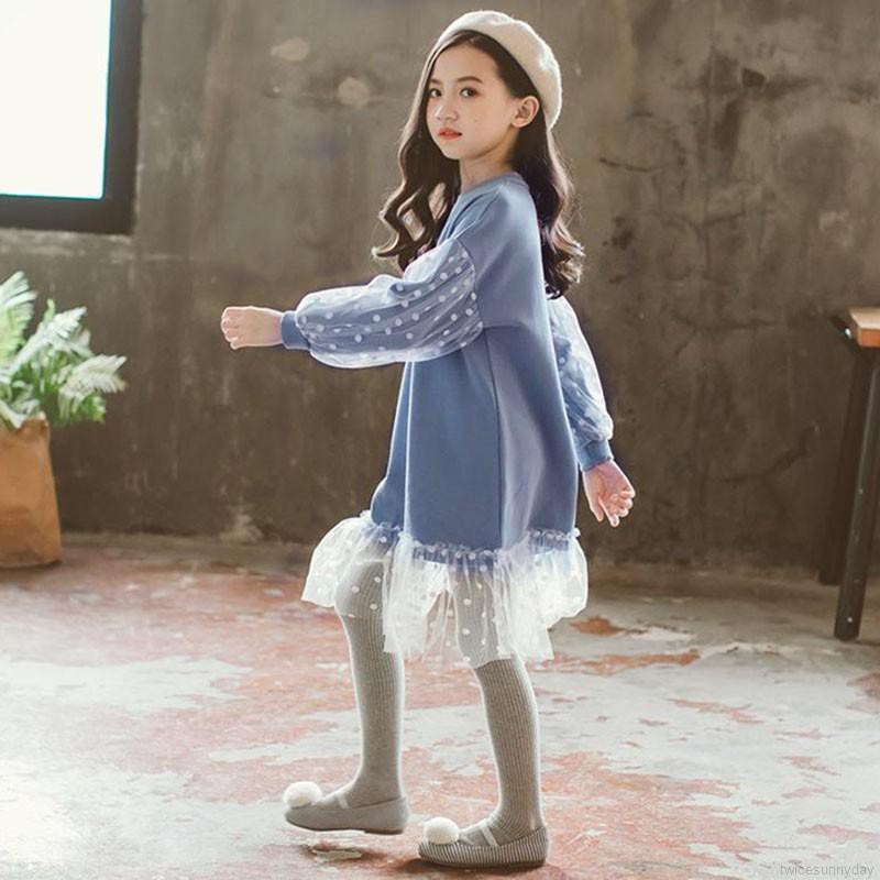 Đầm đuôi cá dài tay phối lưới thời trang cho bé gái