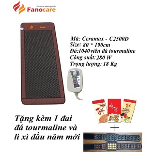 Thảm đá nhiệt nóng Fanocare KT 80x190x3.5cm C2500D lục giác đen (Tặng 1 đai đá tourmaline)