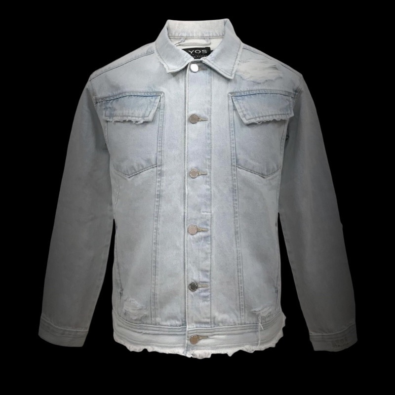 Áo Khoác Jeans Nam STREETWEAR Cao Cấp, Áo Khoác Bò Nam Màu Xanh Rách Tua Sợi ở Lai TLB Vietnam