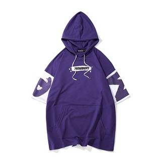 Áo Hoodie tay ngắn màu tím trắng nam nữ AHDT238B