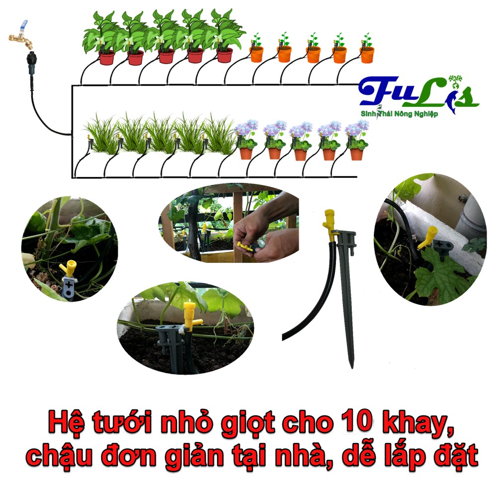 [Chính hãng] [FreeShip]Hệ Thống 10 béc tưới nhỏ giọt trồng rau đô thị, tiết kiệm nước FL10, Dành cho 10 khay