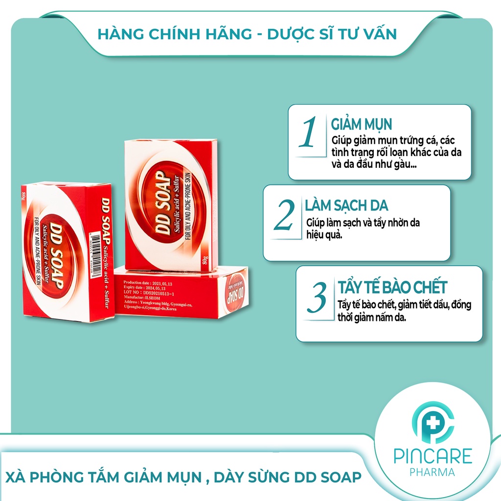 Xà phòng tắm DD Soap 80g giảm mụn, dày sừng - Hàng chính hãng - Nhà thuốc PinCare