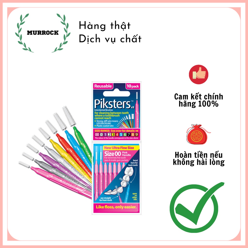 Bàn chải kẽ răng loại thẳng Piksters UK Anh Quốc hộp 10 cây