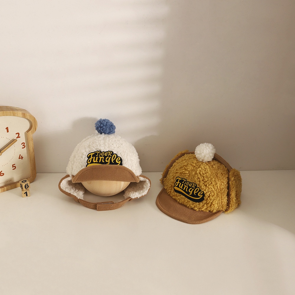 Mũ Bóng Chày Dày Dặn Viền Mềm Thêu Chữ Phối Bóng Lông Giữ Ấm Tai Chống Gió Mùa Đông Cho Bé