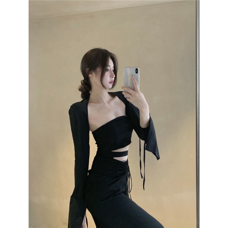 Bộ Đồ Bơi Một Mảnh Ôm Eo Có Dây Rút Màu Đen Dành Cho Nữ
