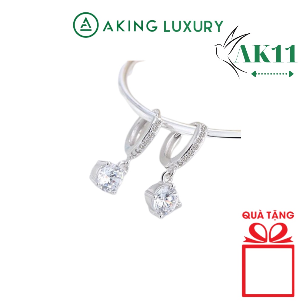 Bông tai AKING LUXURY AK11 cao cấp, Khuyên tai bạc đính đá sang trọng, có nhiều màu đá. Bông tai bạc mới nhất 2021