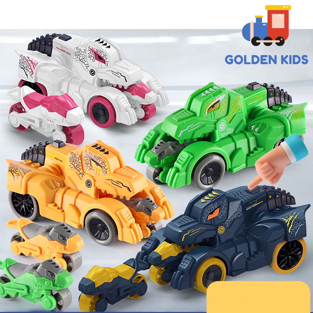 Xe ô tô địa hình khủng long chạy đà quán tính bắn ra mô tô tốc độ cao phát triển trí thông minh cho bé