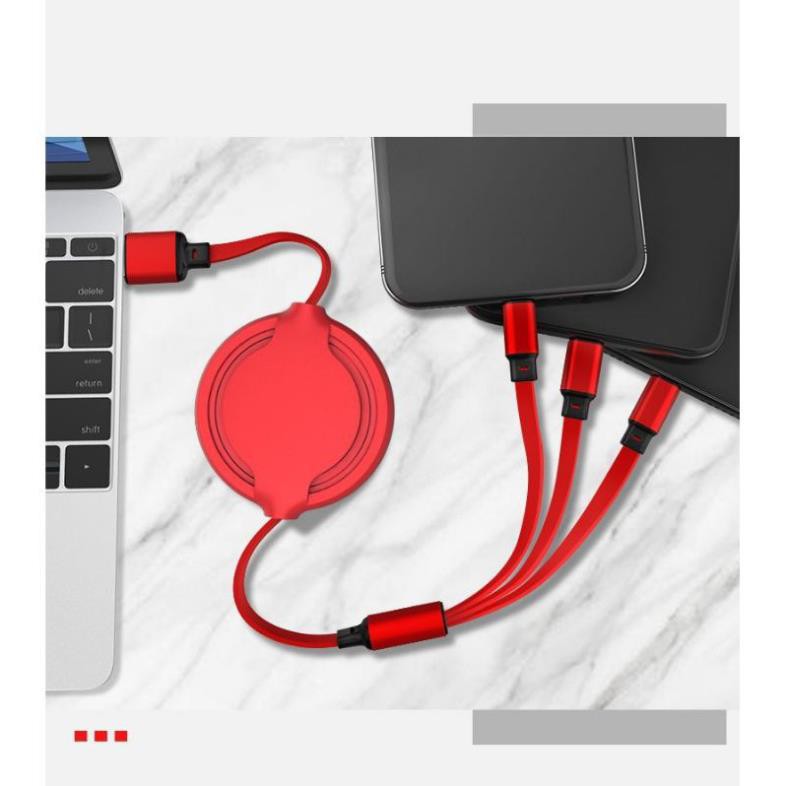 Cáp sặc điện thoại Đa Năng 3 Đầu Sạc nhanh Dây Rút Siêu Bền Gọn Nhẹ Tiện Lợi