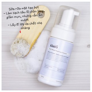 [Mã HYLI10K giảm 10K đơn 0Đ]Sữa rửa mặt tạo bọt Klairs Rich Moist Foaming Cleanser 100ml