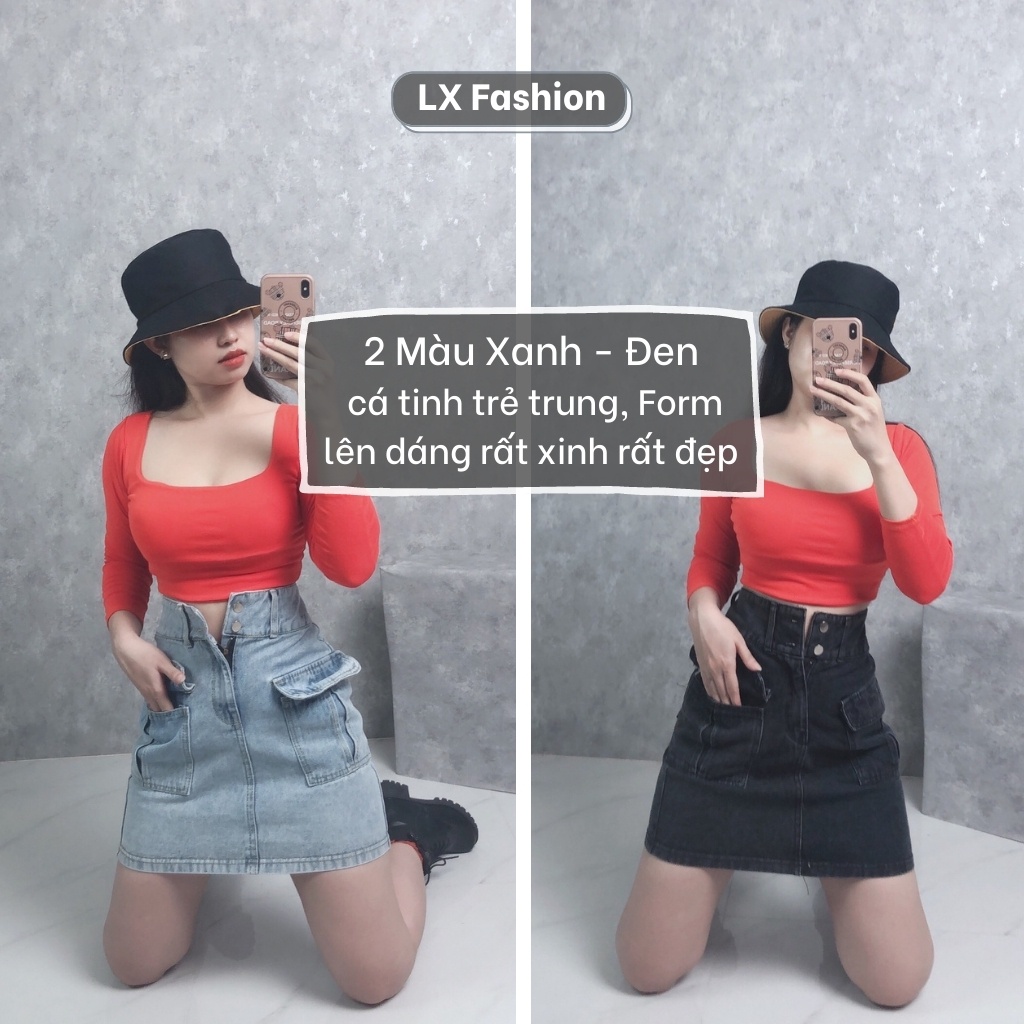 chân váy jean chữ A dáng ngắn, chân váy bò nữ cạp lưng cao trẻ trung xinh xắn LX246 | BigBuy360 - bigbuy360.vn