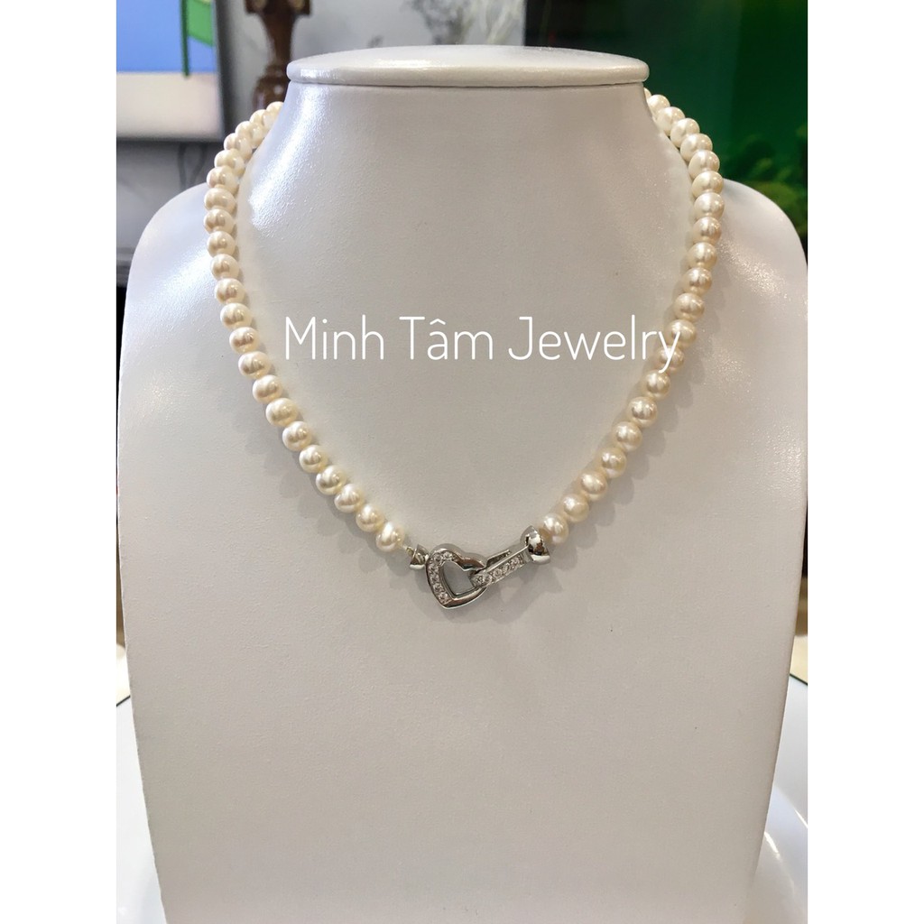 Vòng cổ Ngọc Minh Tâm Jewelry Trai nuôi thiên nhiên khoá trái tim bạc 925 xi kim