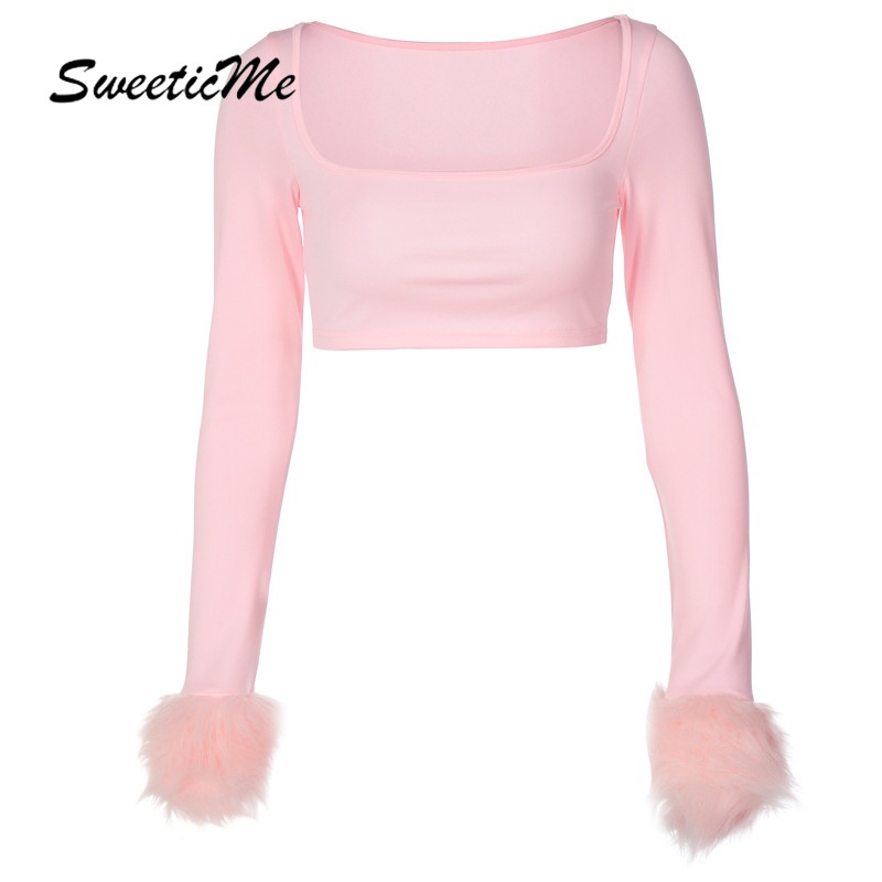 Áo Thun Tay Dài Cổ Chữ U Màu Trơn Form Ôm SweeticMe   Thời Trang Cho Nữ
