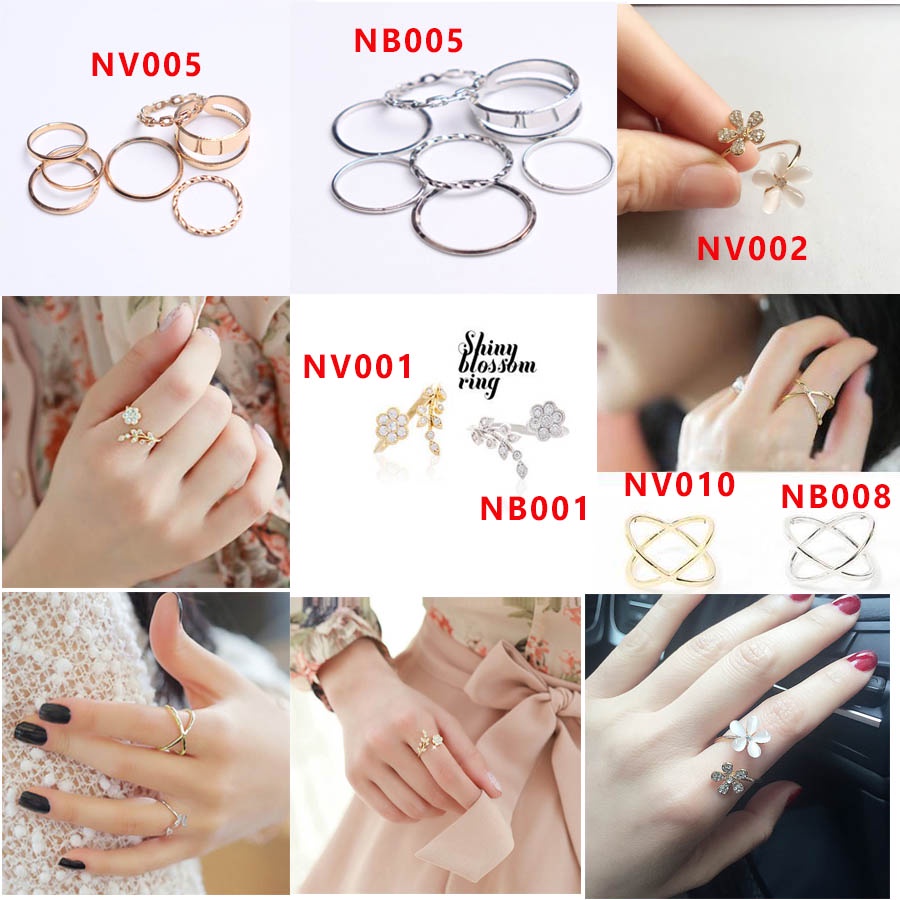 Nhẫn Nữ, Nhẫn Thời Trang Nữ, Hình Hoa Lá Đính Đá Sang Trọng, Phụ Kiện Thời Trang Nữ