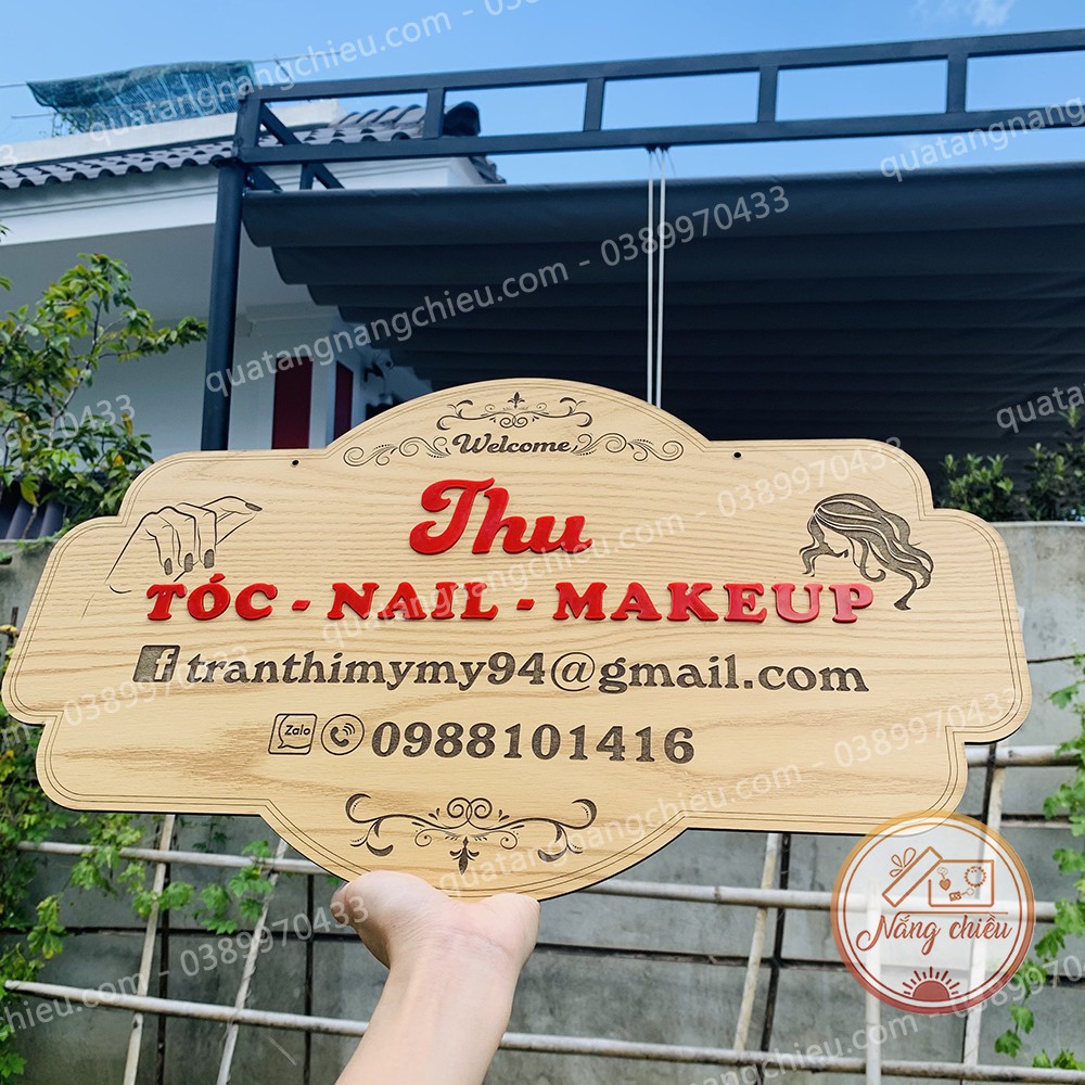 Trang trí , decor Tiệm Tóc - Nail- Make up bằng bảng hiệu gỗ, Khắc laze, chất liệu gỗ tự nhiên an toàn