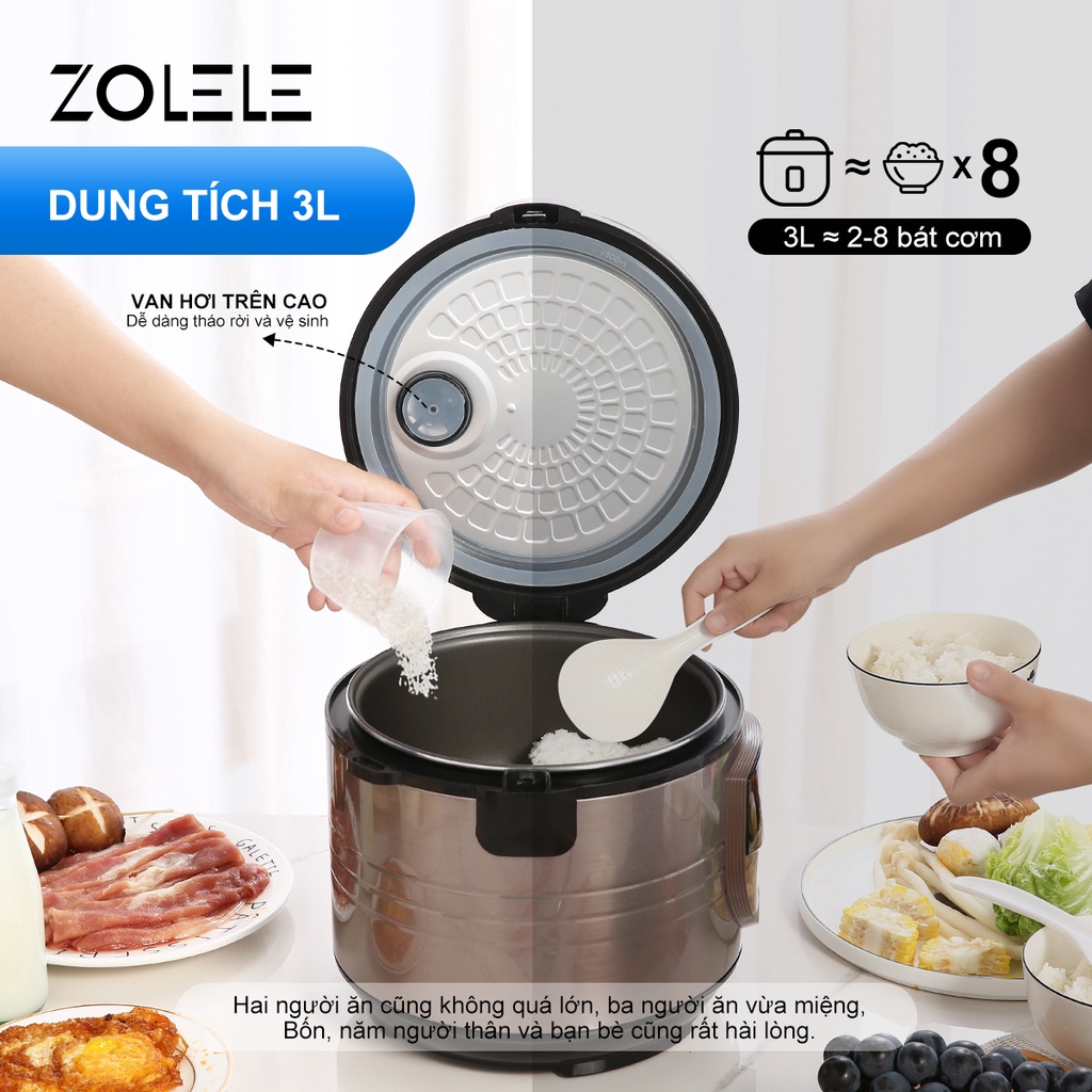 Nồi cơm điện đa năng ZOLELE ZB501 dung tích 500W 3L (lòng nồi 1.2L) mâm nhiệt 3D