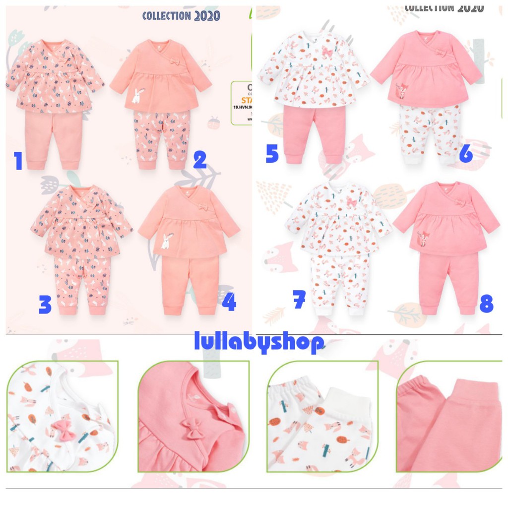 Bộ quần áo cotton dày Lullaby, bộ nỉ dài tay bé gái Lullaby cao cấp thu đông 2020