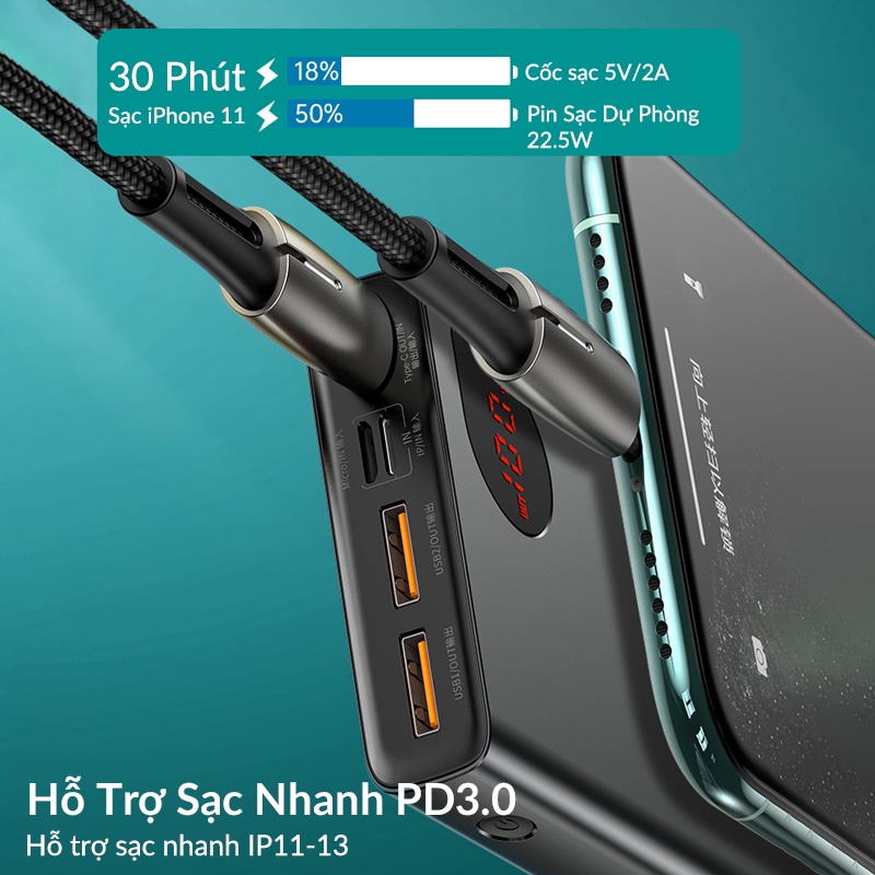Sạc Dự Phòng Siêu Mỏng Baseus Adaman 10000mah 22.5w Sạc Nhanh 2 Cổng Usb 1 Cổng Type C Njoyshop