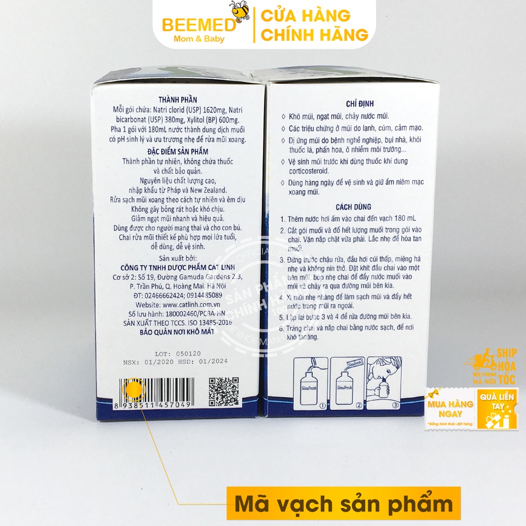 Bình rửa mũi Sinufresh tặng kèm 30 gói muối - Chính hãng Cát Linh