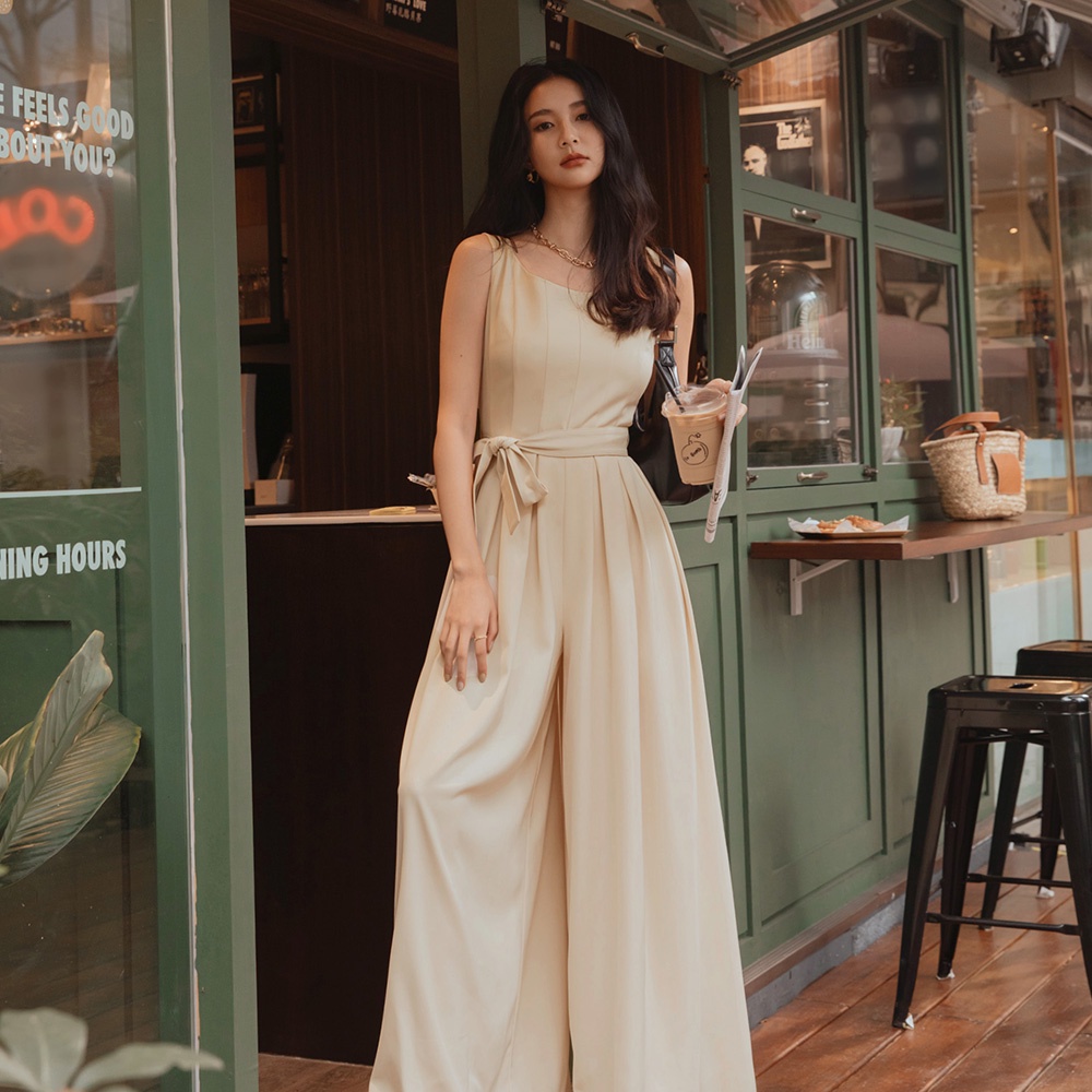 Jumpsuit sát nách quần ống rộng (kem belt) nữ Air Space Lady 2211828004