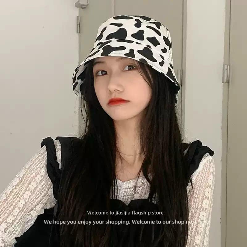 Mũ Ngựa Vằn Bò Sữa Unisex  Mũ vành tròn tai bèo, bucket màu loang trắng đen nam nữ Ulzzang C129b