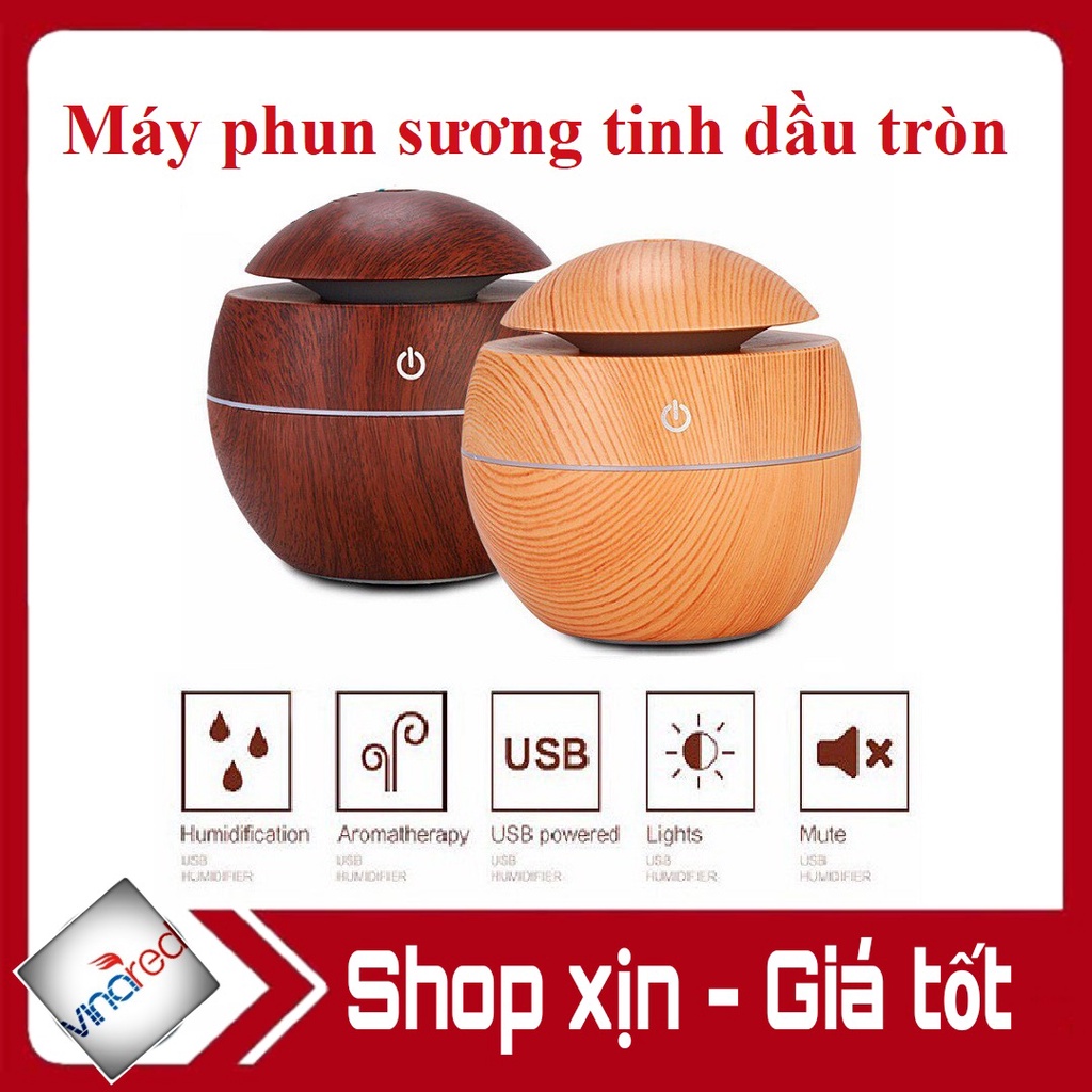 Máy phun sương/xông tinh dầu hình cầu màu vân gỗ mini