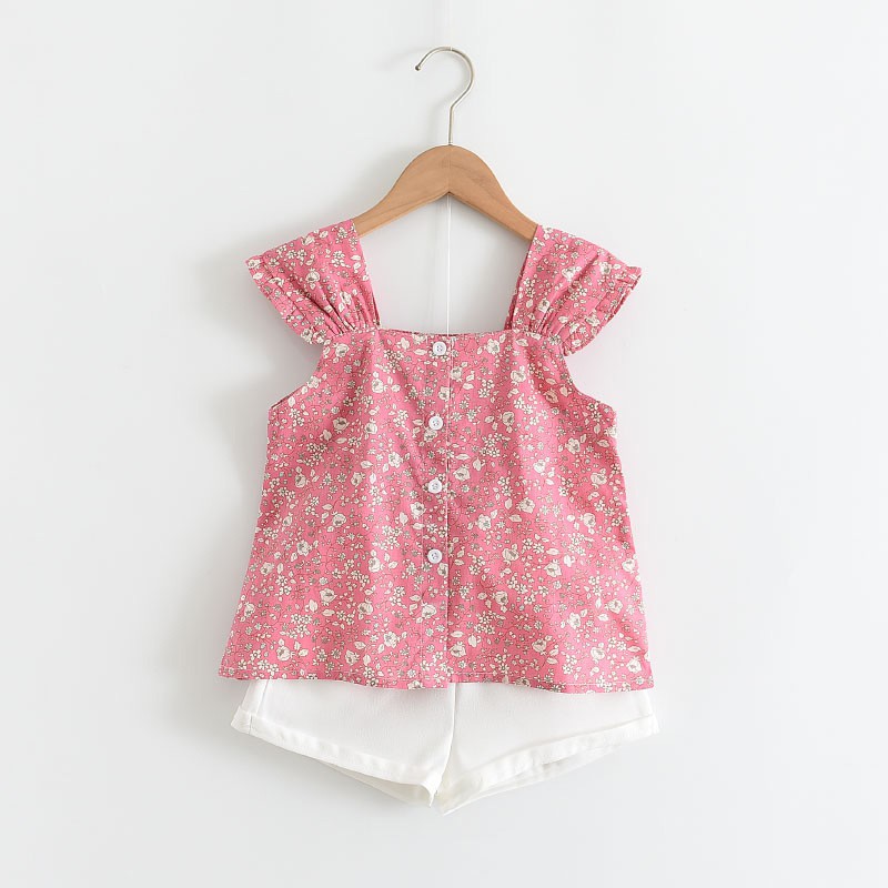 Bộ đồ mùa hè bé gái hoa hồng phối trắng set trang phục bé gái cực xinh yêu thô đũi xước cực mát 1-7T (9-23kg)