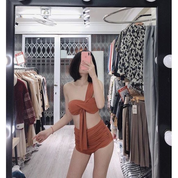 Bikini 2 Mảnh Lệch Vai Cúp Ngực Nhiều Màu, Đồ Bơi Nữ Chéo Vai Gọng Nâng Ngực Gợi Cảm  - OS033