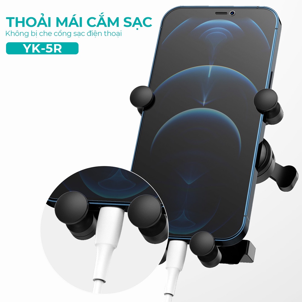 Giá đỡ điện thoại trên ô tô JUYUPU YK5R kẹp cửa điều hoà chịu lực núm xoay 360 độ cho xe tải xe hơi kẹp điện thoại