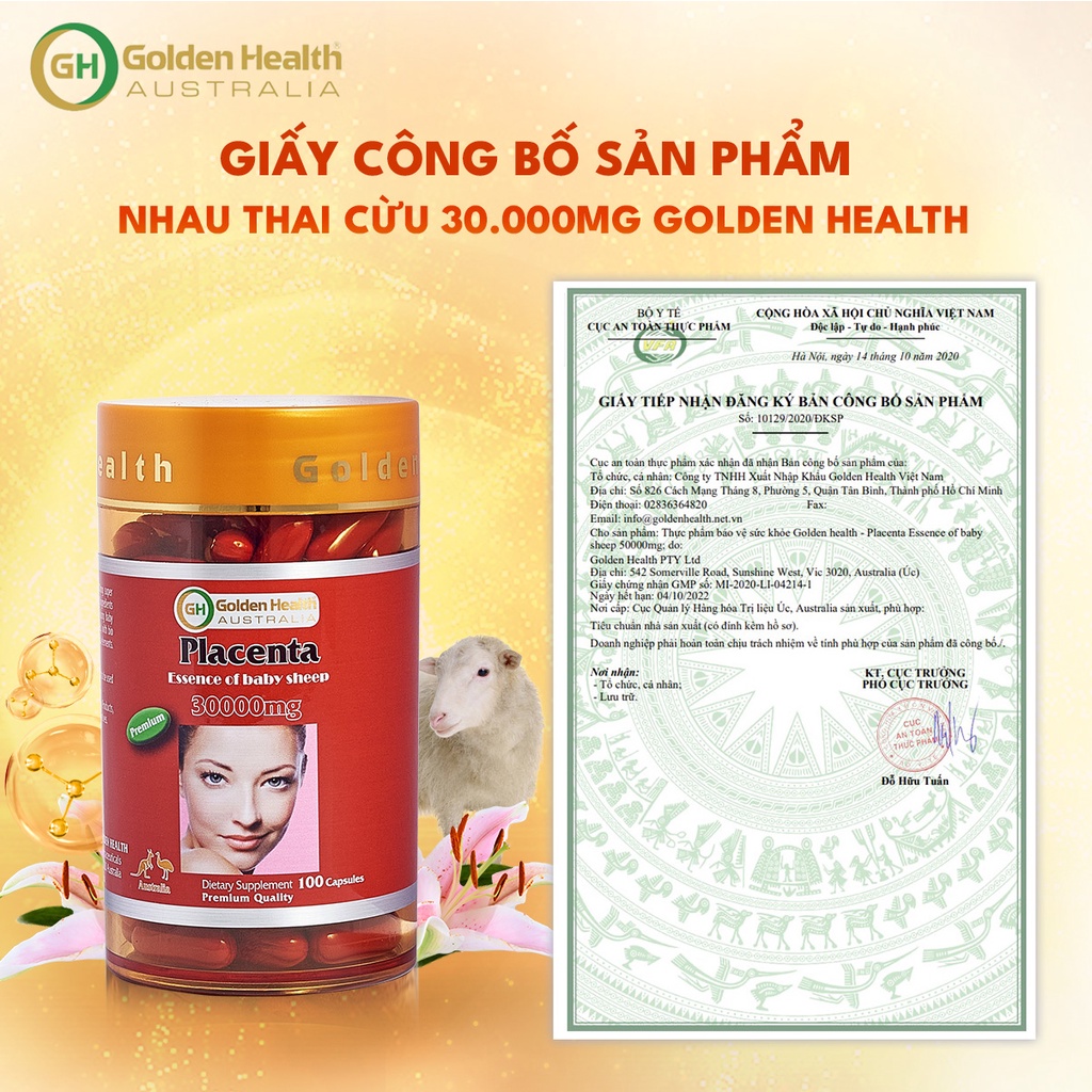 [GOLDEN HEALTH] Viên uống nhau thai cừu - Placenta Baby Sheep 30.000mg hộp 100 viên