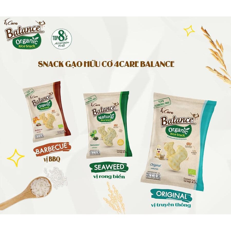 Bánh Snack gạo hữu cơ vị rong biển/BBQ/truyền thống 4Care Balance 25g