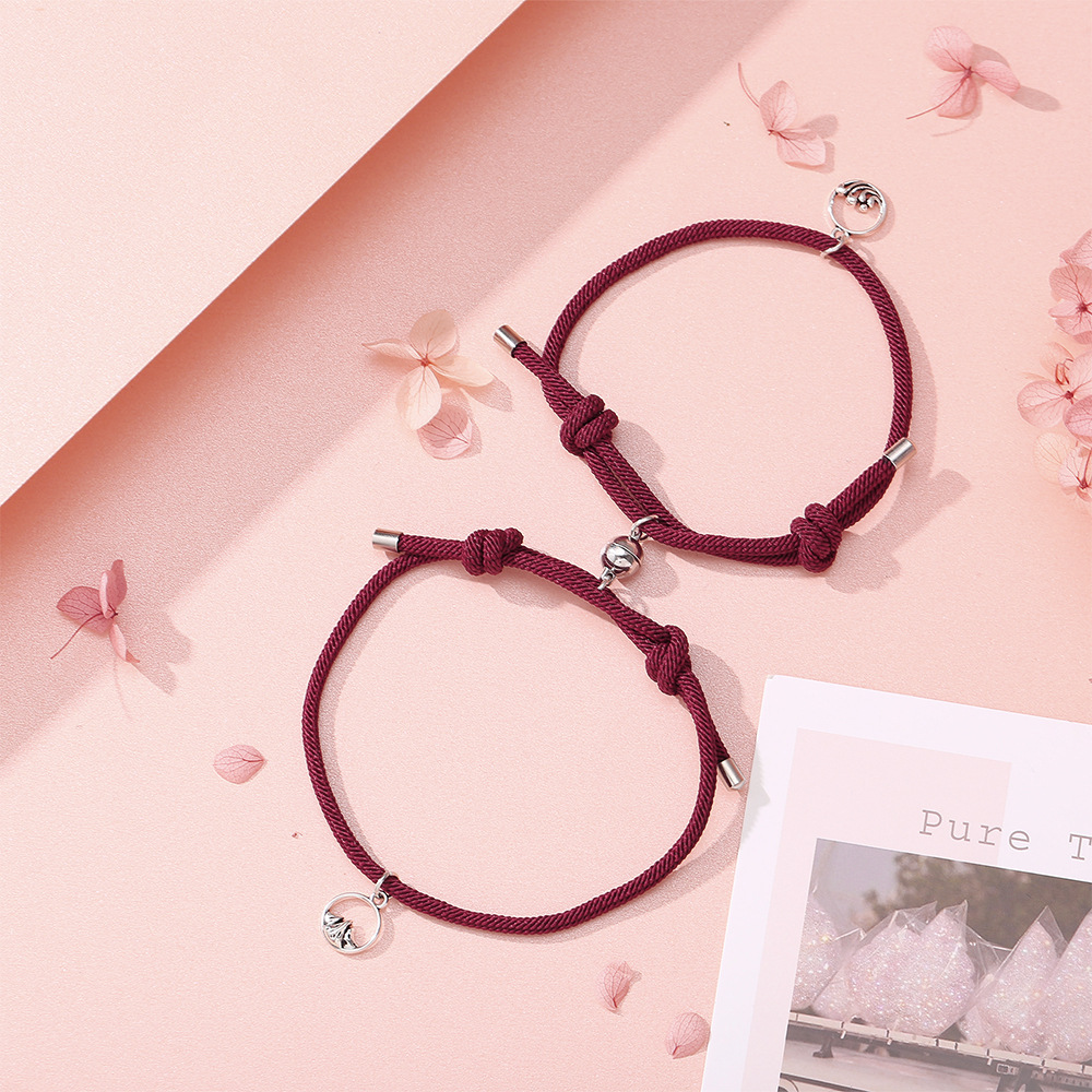 Set 2 Vòng Tay Dây Bện Mặt Sư Tử Nhỏ Dễ Điều Chỉnh Cho Cặp Đôi