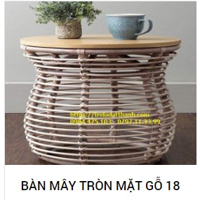 Bàn uống trà, Bbàn coffee hình tròn bằng mây, Có sẵn kính cường lực  8MM đã mài cạnh