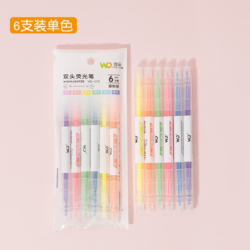 Bút dạ quang bút ghi nhớ màu pastel bút dạ quang hai đầu 6 màu khác nhau