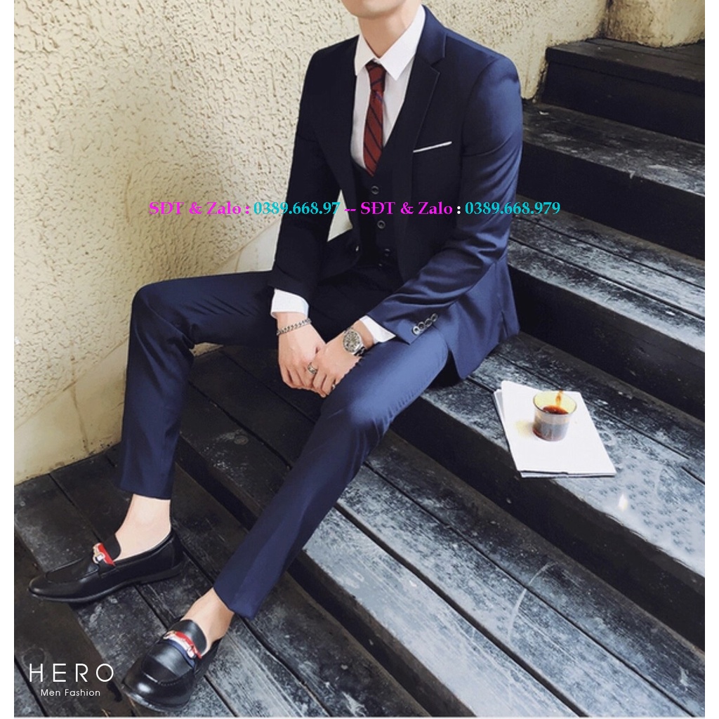 Bộ Vest Nam Cao Cấp Màu Xanh Than, Bộ suit nam Hàn Quốc màu Tím Than