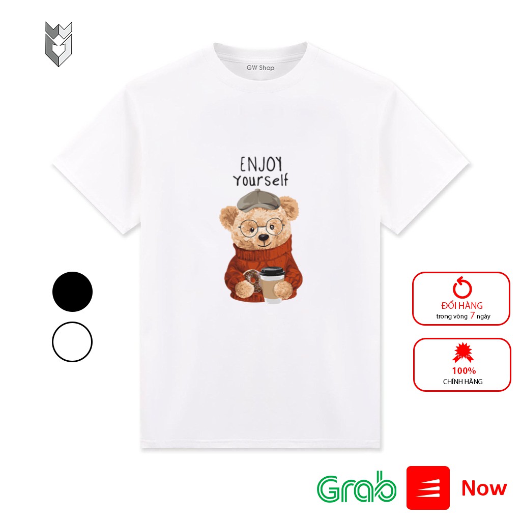 【FREE SHIP】Áo thun Unisex nam nữ ngắn tay Gấu ENJOY chất cotton co dãn 4 chiều dày dặn - GW shop