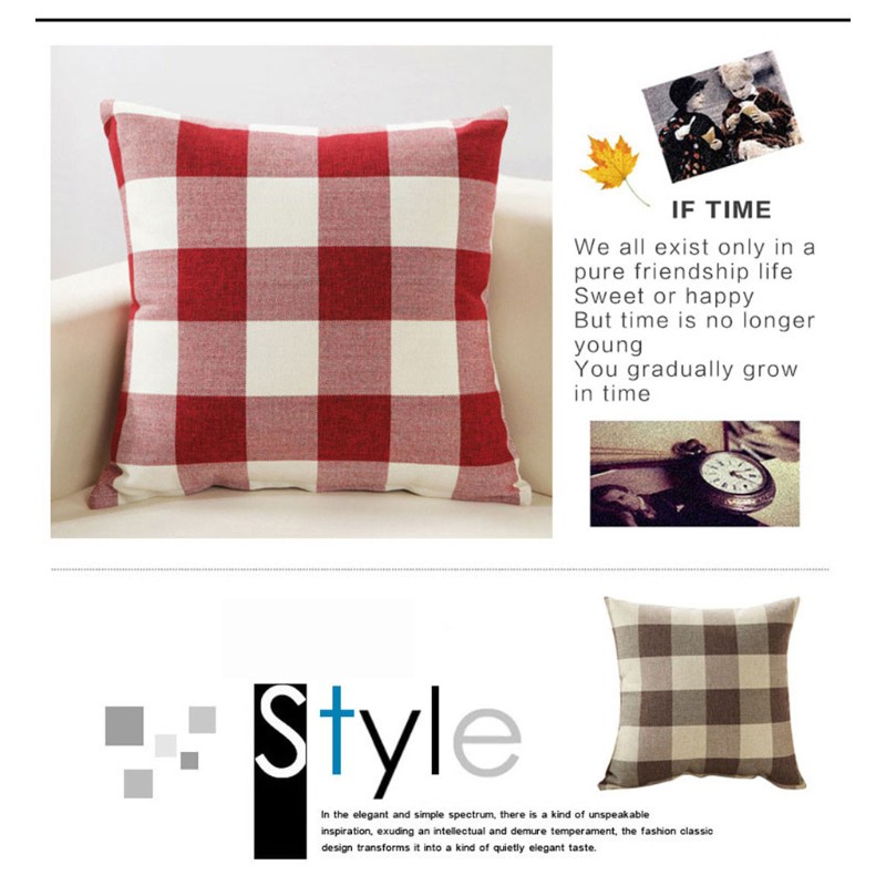 SUN 3pcs/set Classic Retro Checkered Linen Pillowcase Back Cushion Cover Decoration Pillow Case for Home Bedroom Sofa Car