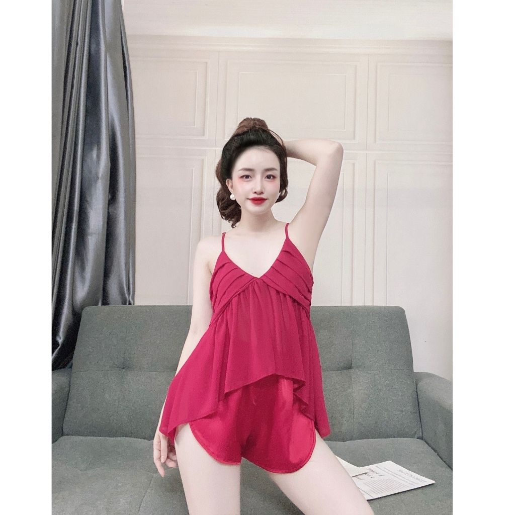 Đồ ngủ nữ BIGSIZE❣️FREE SHIP❣️Đồ ngủ sexy lụa Chiffon phối Satin cao cấp mềm mại xinh xắn &lt;63KG