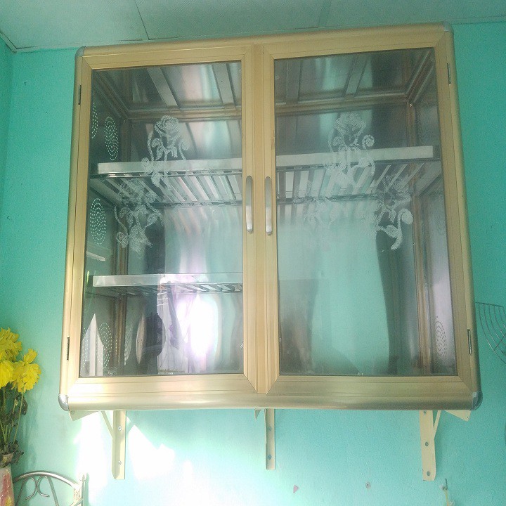 Tủ bếp nhôm kính treo tường màu vàng đồng-KT: 70*70 (dài*cao)-TT7070V