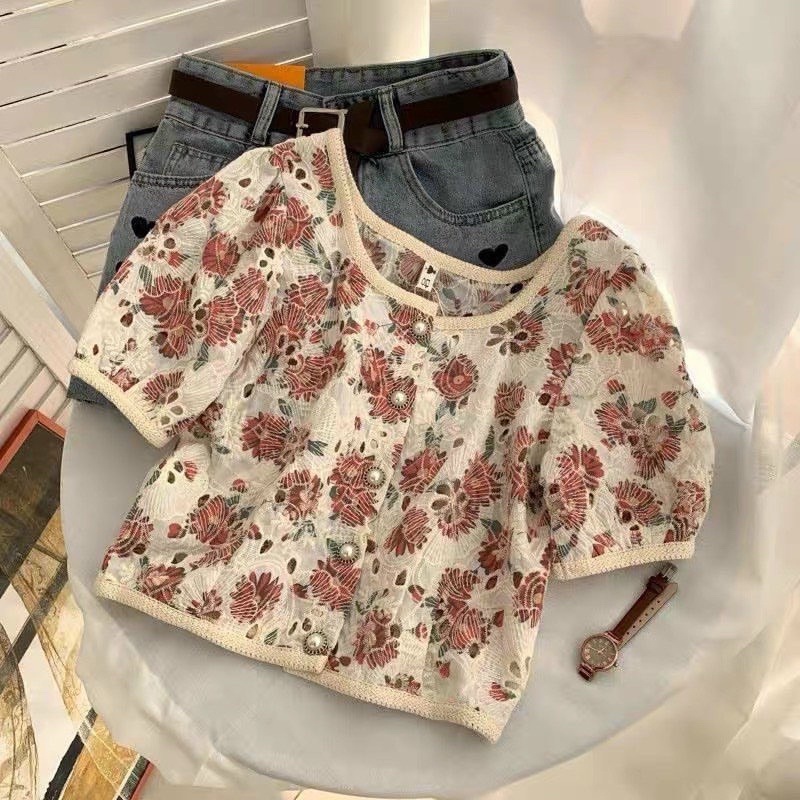 Áo hoa viền ren cao cấp có size to  AG09-0922