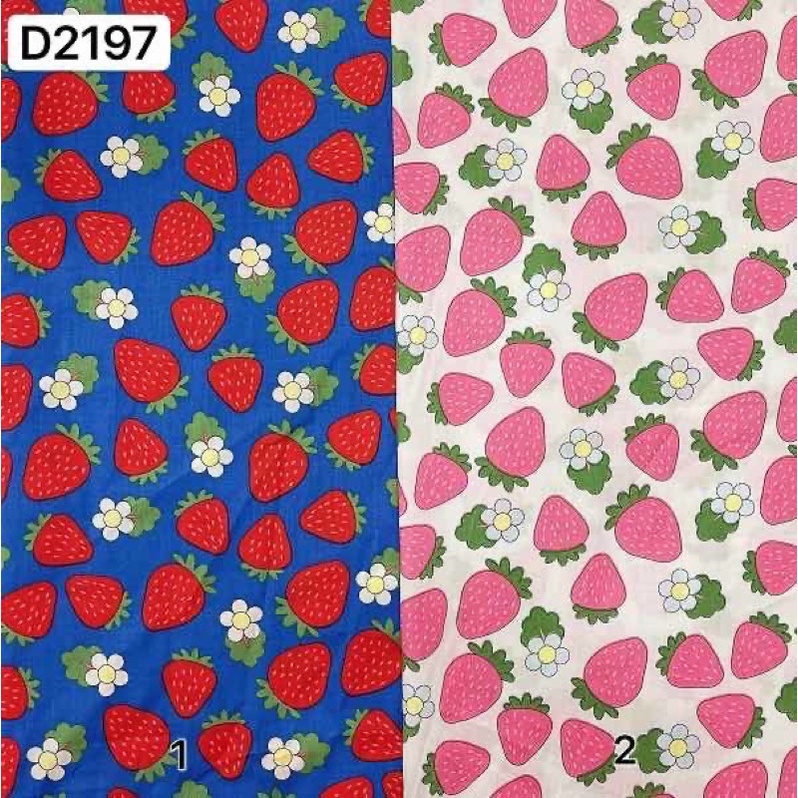 vải thô cotton mềm mát thấm hút mồ hôi dùng may váy,áo hình quả dâu tây to nhỏ