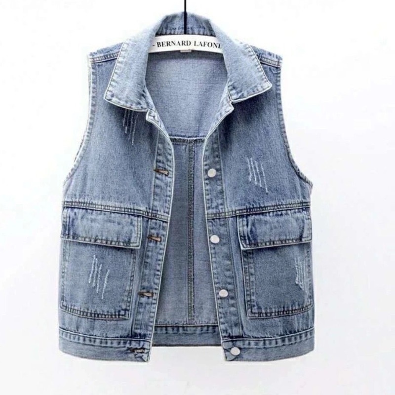 Áo khoác denim không tay cỡ lớn cá tính phong cách hàn quốc thời trang dành cho nữ