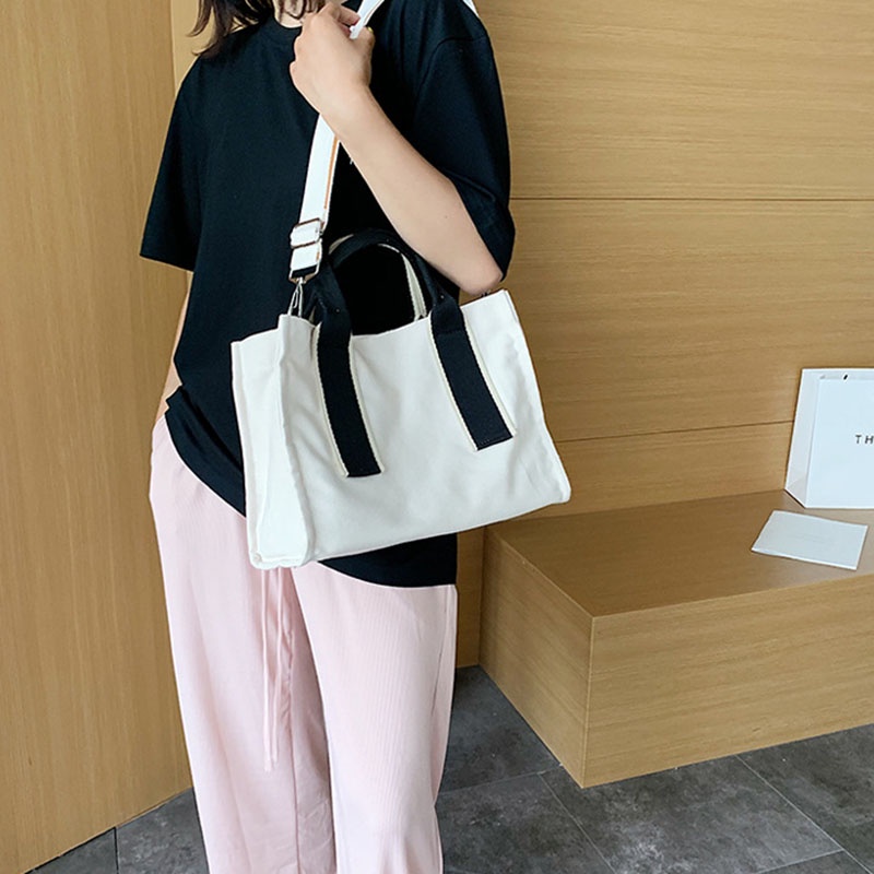 Túi đeo vai vải canvas cỡ lớn phong cách Hàn Quốc cho nữ