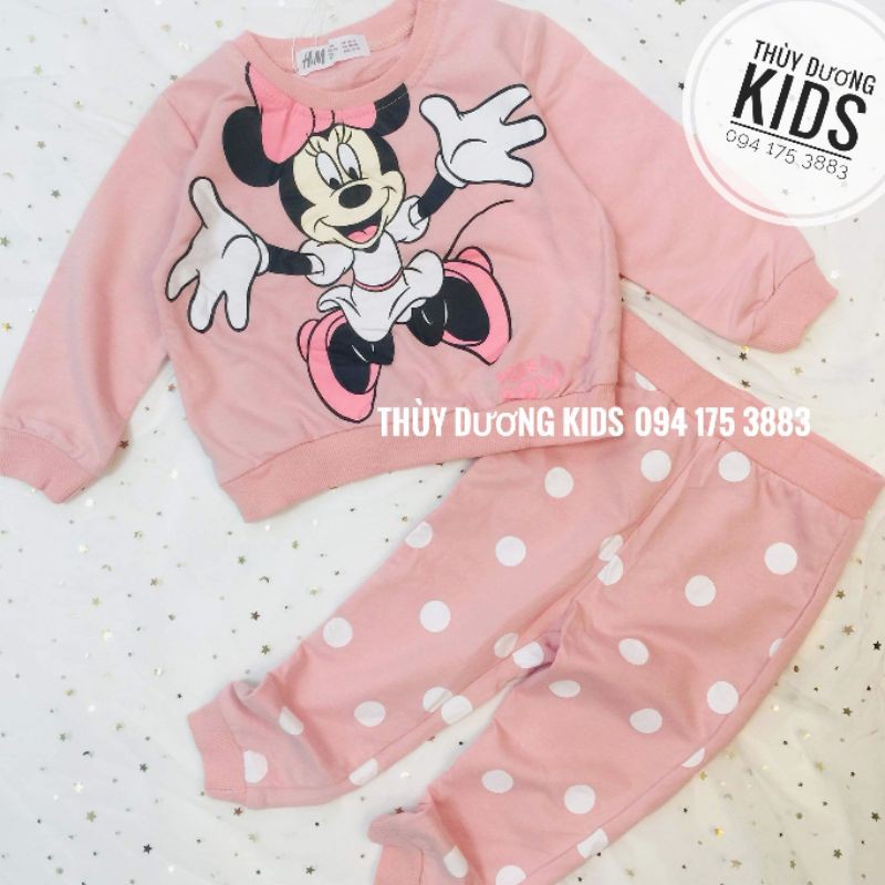 Bộ nỉ Hm Mickey peekabow kết hợp quần chấm bi xuất cho bé gái